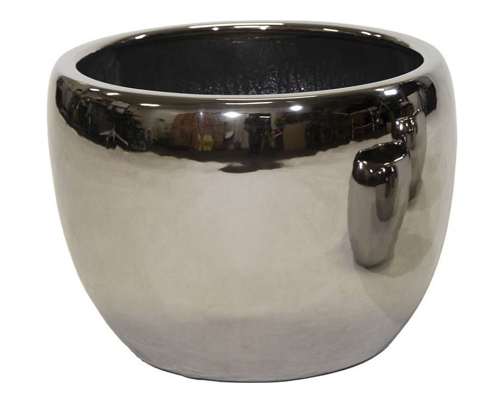 Cachepot Bombato Lucido Argento L D37x30cm in Argilla - Mega Collections