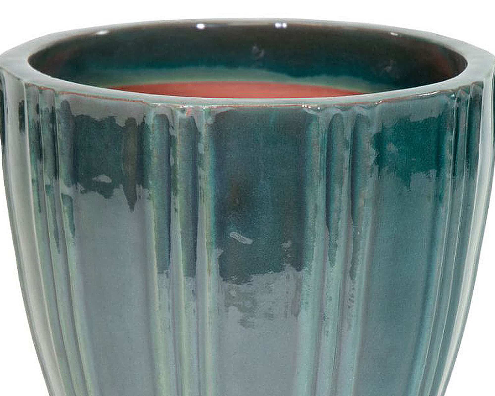Cachepot con Righe Smaltato Verde D18x16cm in Ceramica - Mega Collections - immagine 2