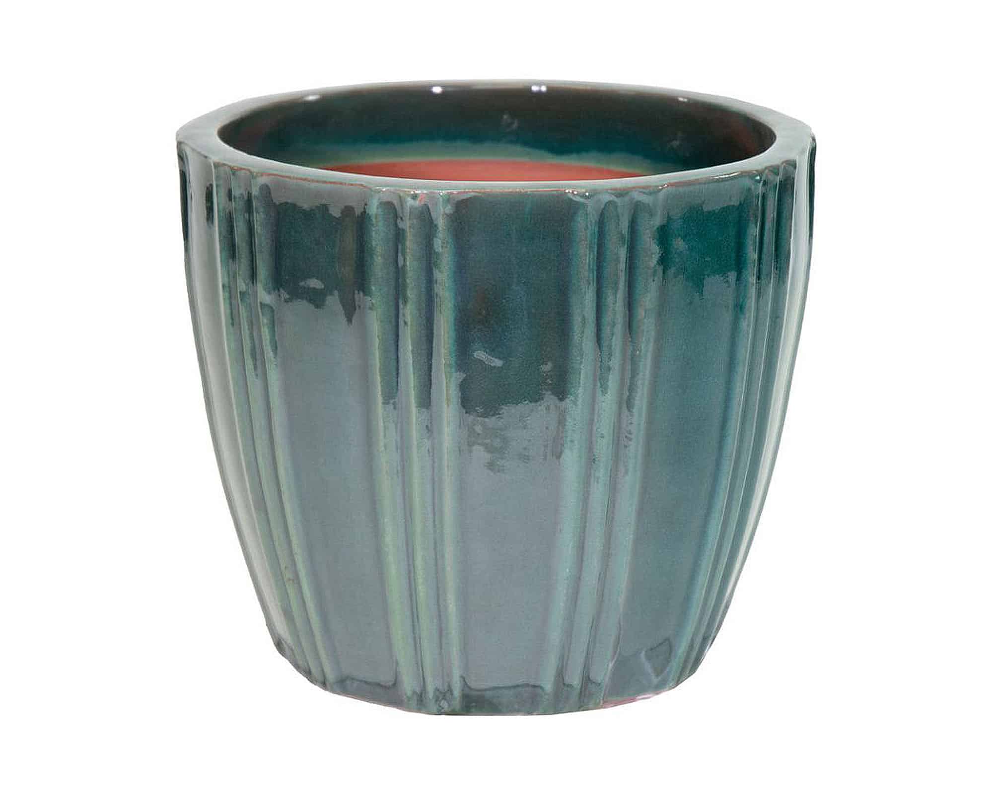 Cachepot con Righe Smaltato Verde D18x16cm in Ceramica - Mega Collections
