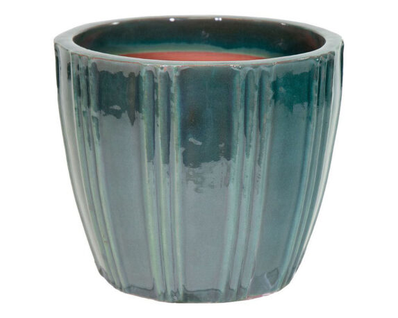Cachepot con Righe Smaltato Verde D30x26,5cm in Ceramica – Mega Collections