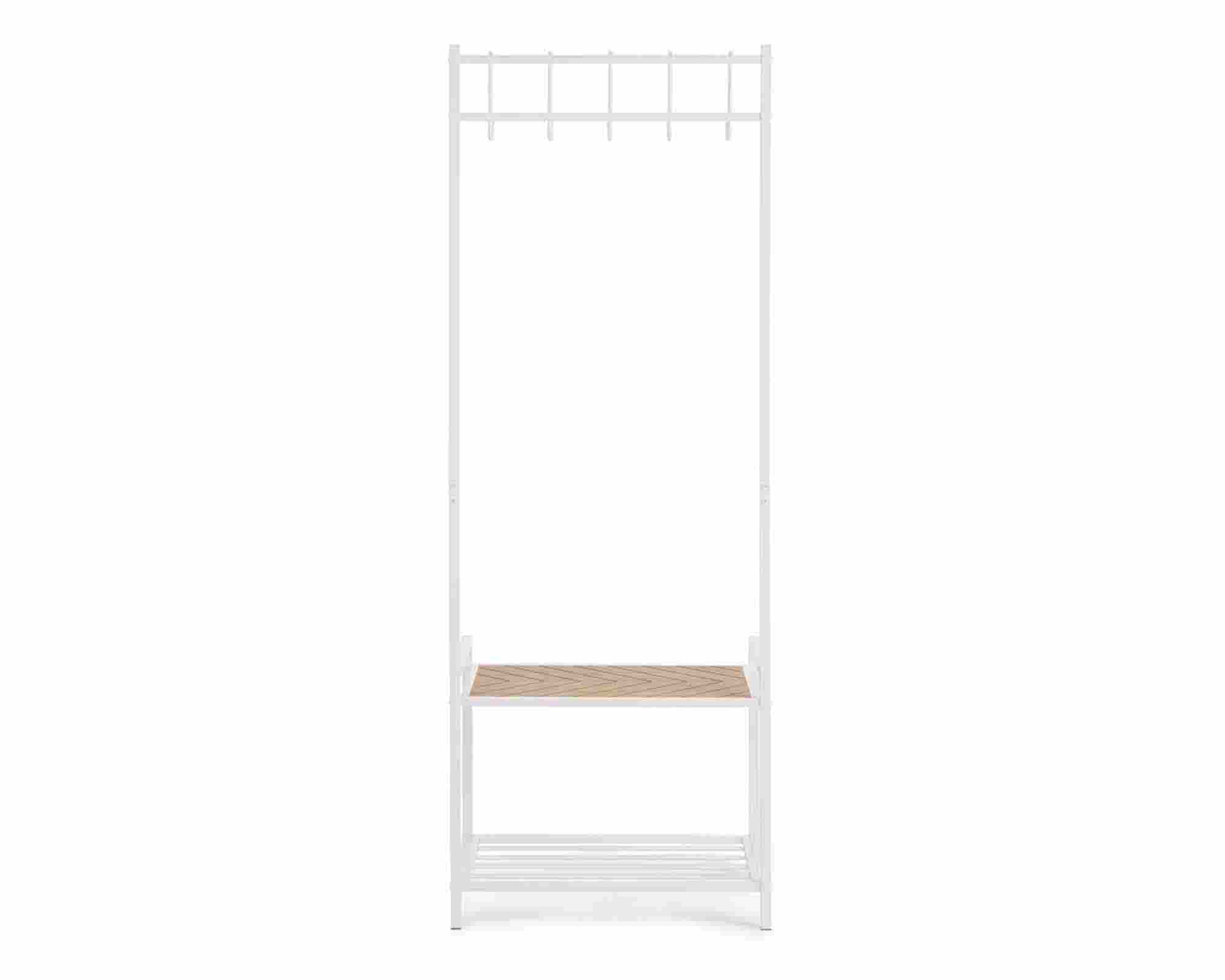 Appendiabiti 2 Piani e 5 Ganci Haldor Bianco e Naturale 64,5x37,5x180cm in Acciaio e MDF - Bizzotto - immagine 3