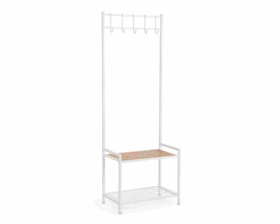 Appendiabiti 2 Piani e 5 Ganci Haldor Bianco e Naturale 64,5×37,5x180cm in Acciaio e MDF – Bizzotto