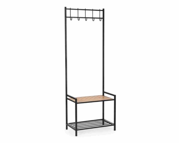 Appendiabiti 2 Piani e 5 Ganci Haldor Nero e Naturale 64,5×37,5x180cm in Acciaio e MDF – Bizzotto