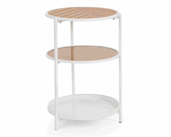 Tavolino 3 Piani Haldor Bianco e Naturale 40×60,5cm in Legno di Gomma e Acciaio – Bizzotto