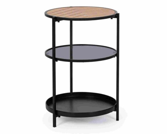 Tavolino 3 Piani Haldor Nero e Naturale 40×60,5cm in Legno di Gomma e Acciaio – Bizzotto