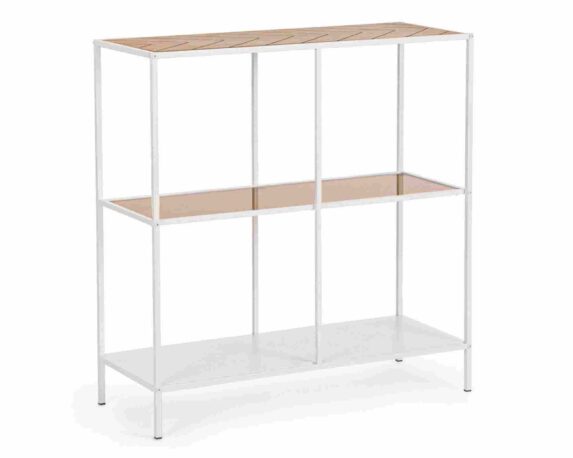 Consolle 3 Piani Haldor Bianco e Naturale 82x33x85cm in Legno di Gomma e Acciaio – Bizzotto