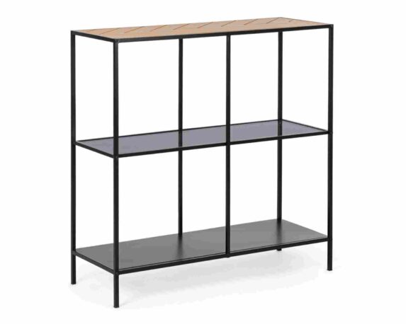 Consolle 3 Piani Haldor Nero e Naturale 82x33x85cm in Legno di Gomma e Acciaio – Bizzotto