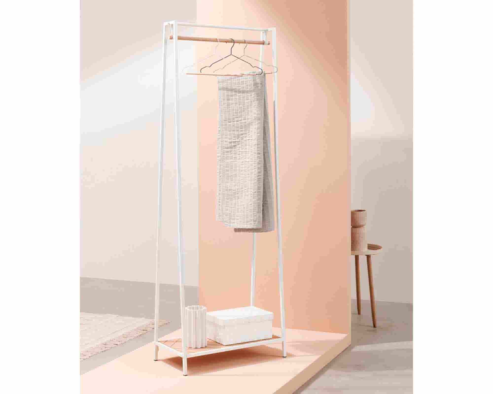 Stand Appendiabiti Haldor Bianco e Naturale 63x34x180cm in Legno di Gomma e Acciaio - Bizzotto - immagine 9