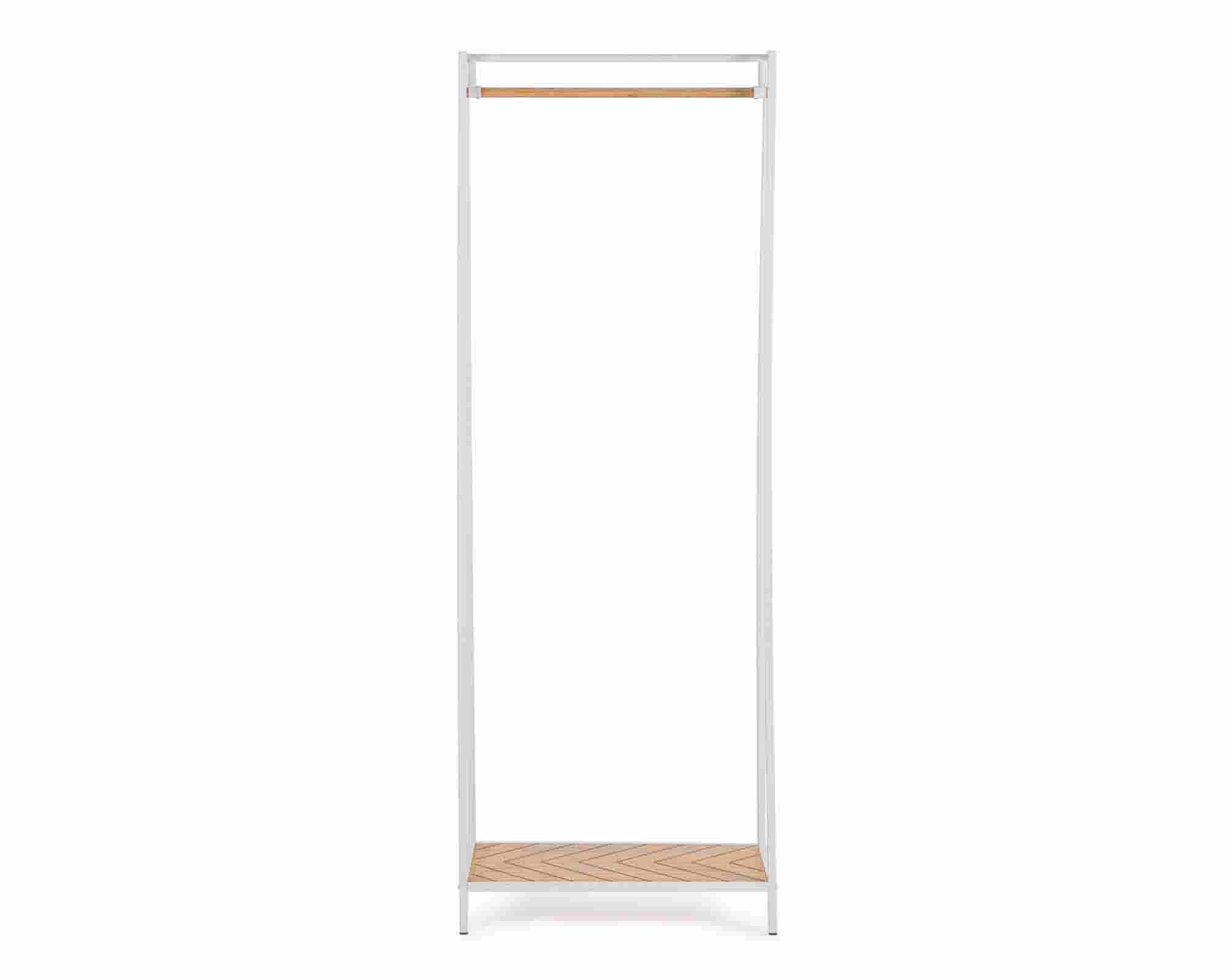 Stand Appendiabiti Haldor Bianco e Naturale 63x34x180cm in Legno di Gomma e Acciaio - Bizzotto - immagine 2