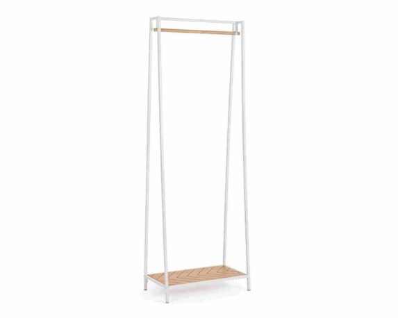 Stand Appendiabiti Haldor Bianco e Naturale 63x34x180cm in Legno di Gomma e Acciaio – Bizzotto