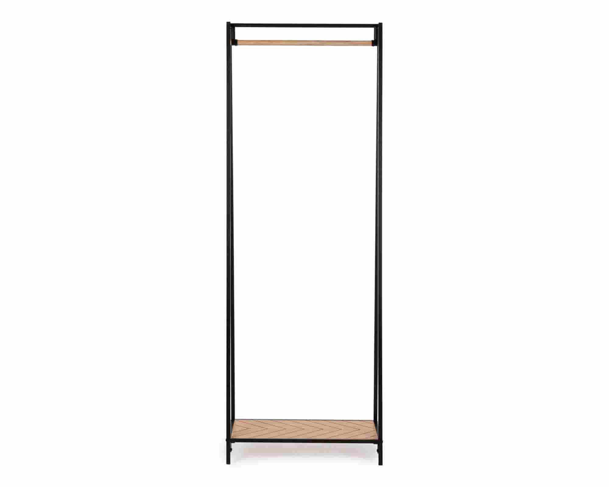 Stand Appendiabiti Haldor Nero e Naturale 63x34x180cm in Legno di Gomma e Acciaio - Bizzotto - immagine 2