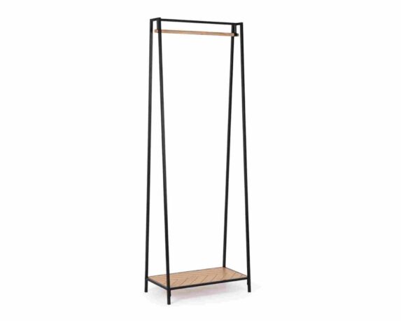 Stand Appendiabiti Haldor Nero e Naturale 63x34x180cm in Legno di Gomma e Acciaio – Bizzotto