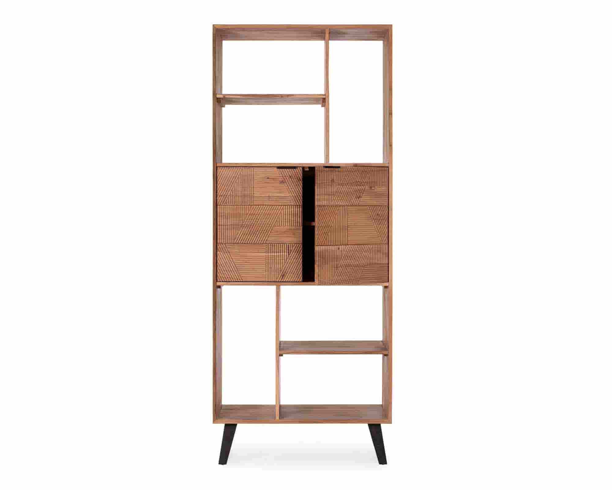 Libreria 2 Ante Isar 88x40x214cm in Legno di Acacia e Acciaio - Bizzotto - immagine 3