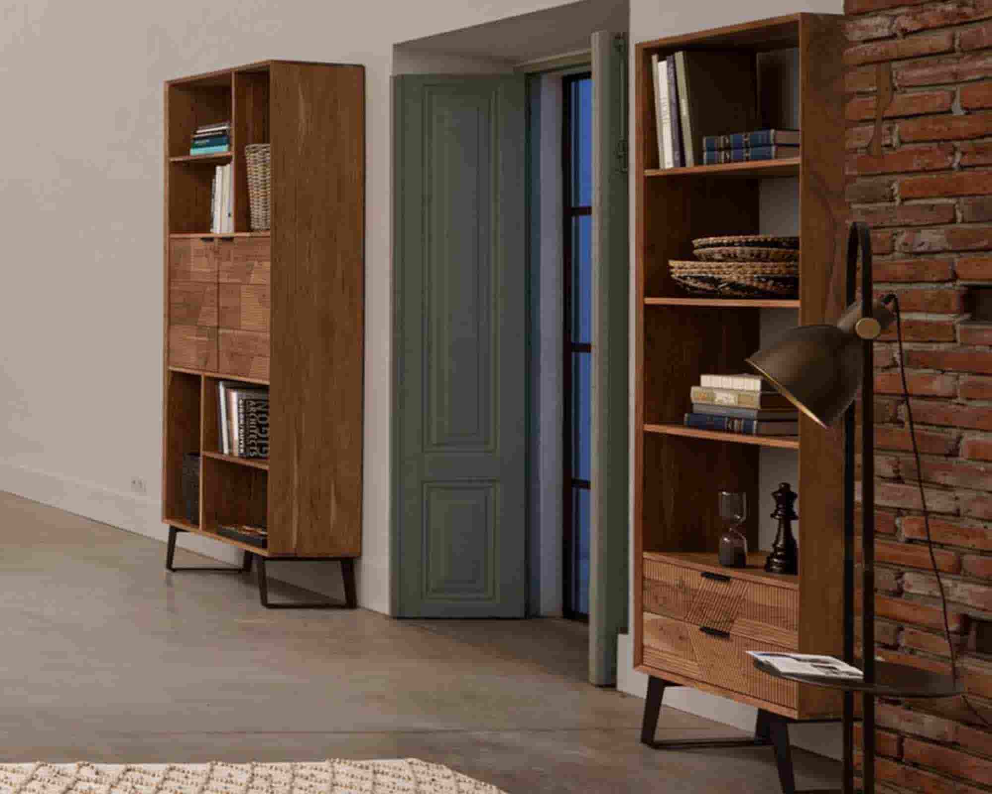 Libreria 2 Ante Isar 88x40x214cm in Legno di Acacia e Acciaio - Bizzotto - immagine 7
