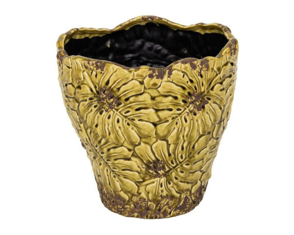 Cachepot Bohemian Leaf Pot Yellow L Smaltato D24x24cm in Ceramica – Mega Collections