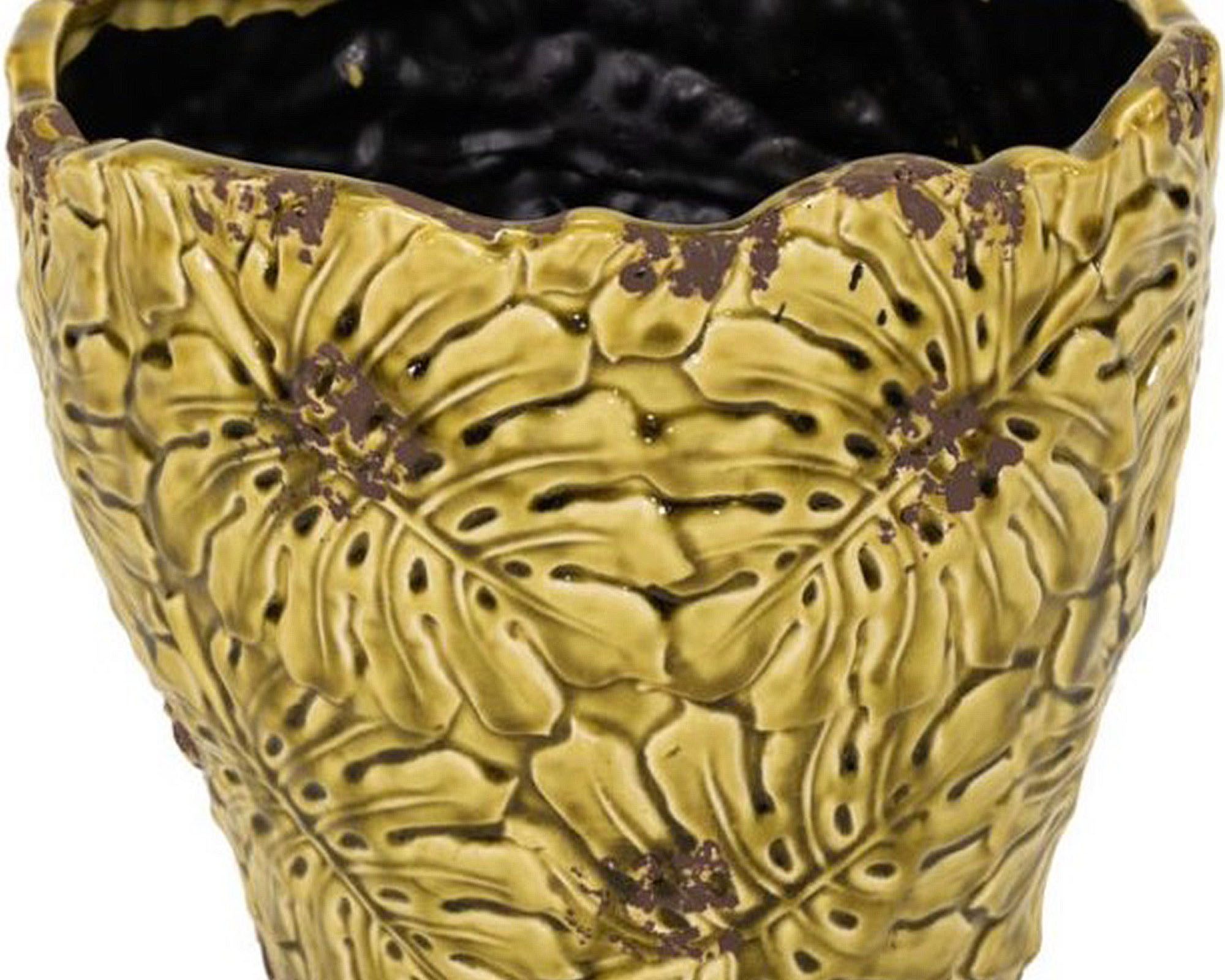 Cachepot Bohemian Leaf Pot Yellow XL Smaltato D29x29cm in Ceramica - Mega Collections - immagine 2