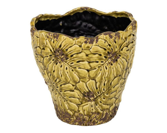 Cachepot Bohemian Leaf Pot Yellow XL Smaltato D29x29cm in Ceramica – Mega Collections