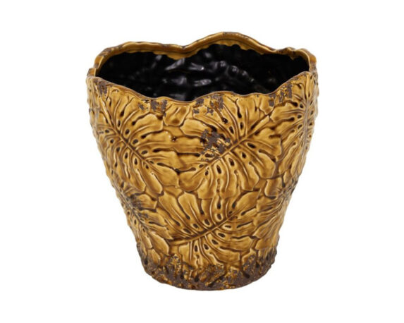 Cachepot Bohemian Leaf Pot Amber S Smaltato D15x15cm in Ceramica – Mega Collections