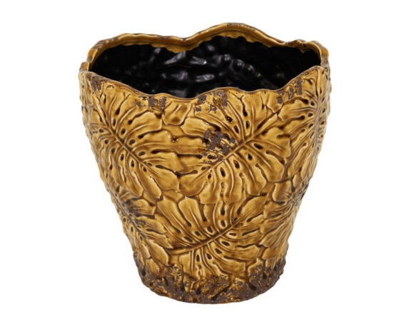 Cachepot Bohemian Leaf Pot Amber L Smaltato D24x24cm in Ceramica – Mega Collections