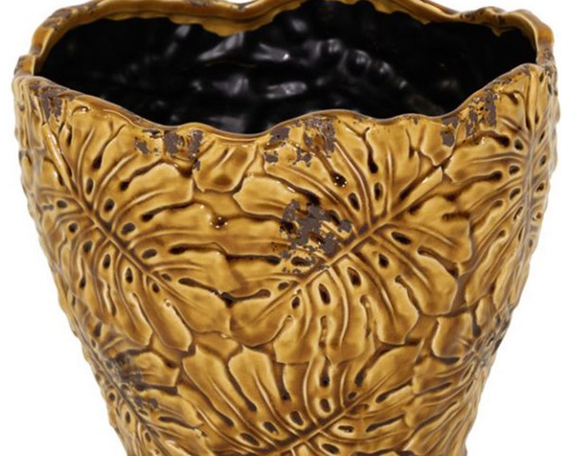 Cachepot Bohemian Leaf Pot Amber XL Smaltato D29x29cm in Ceramica - Mega Collections - immagine 2