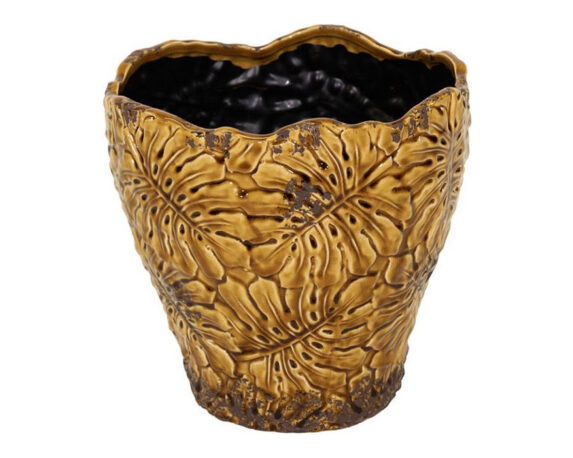 Cachepot Bohemian Leaf Pot Amber XL Smaltato D29x29cm in Ceramica – Mega Collections