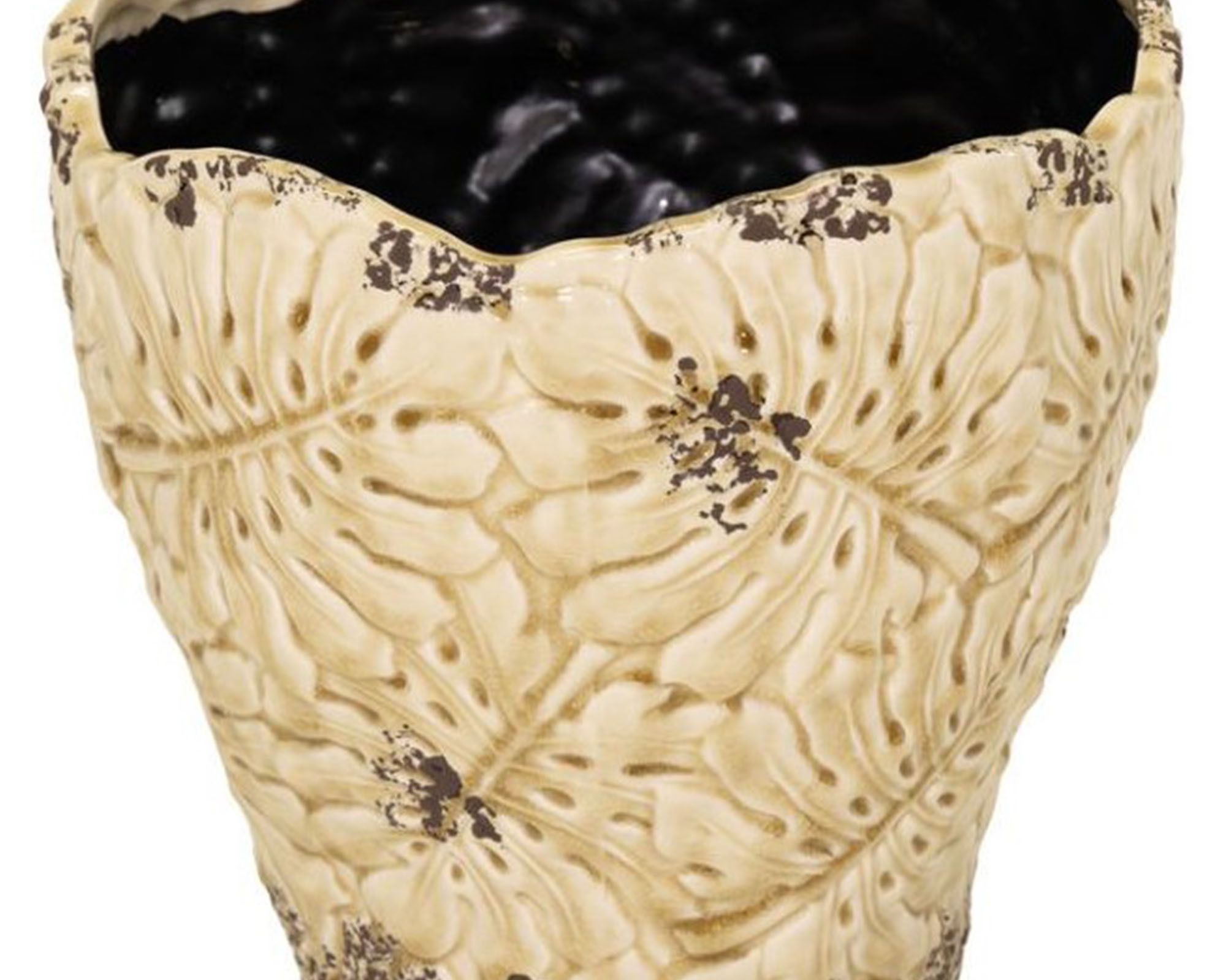 Cachepot Bohemian Leaf Pot Ivory S Smaltato D15x15cm in Ceramica - Mega Collections - immagine 2