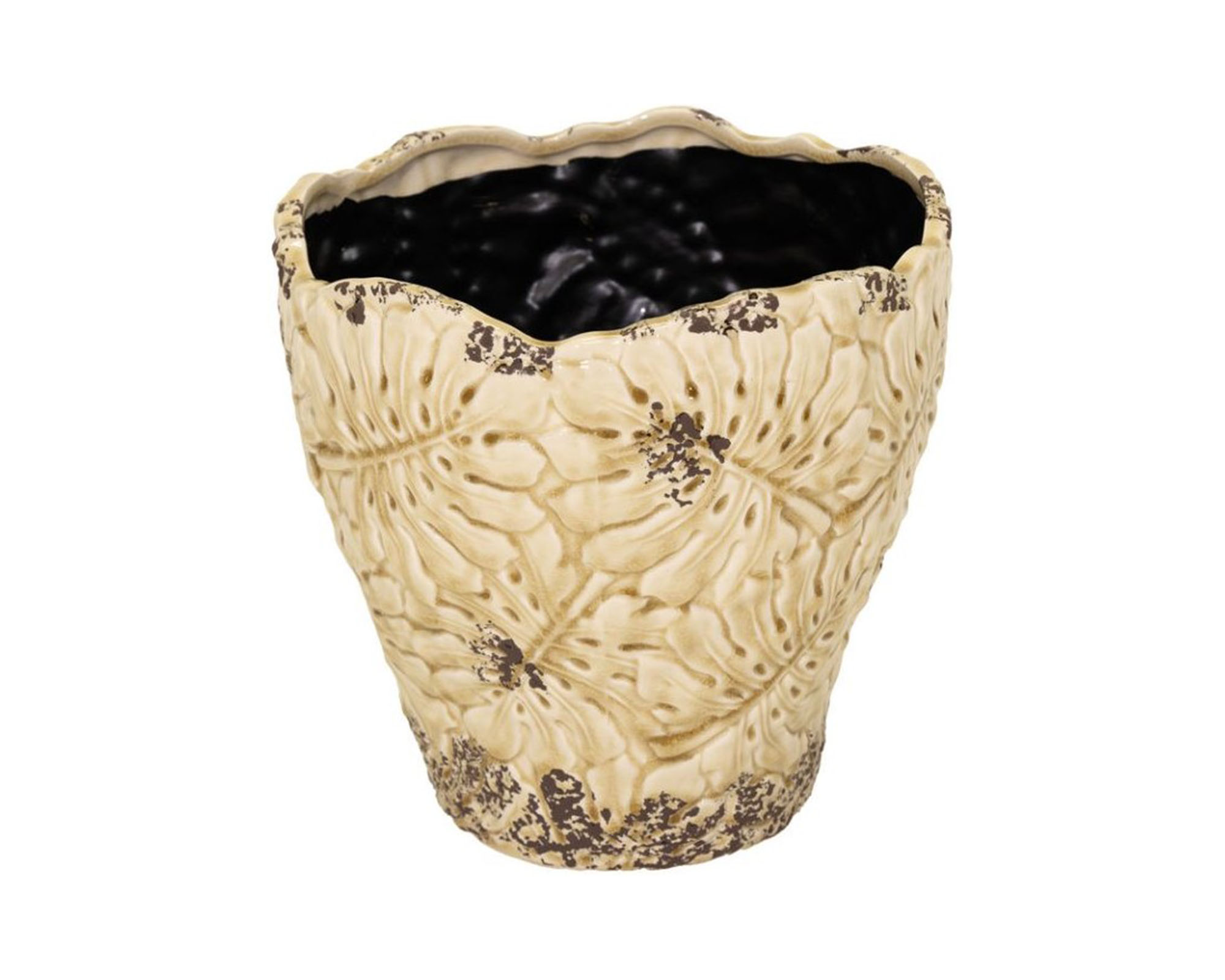 Cachepot Bohemian Leaf Pot Ivory S Smaltato D15x15cm in Ceramica - Mega Collections