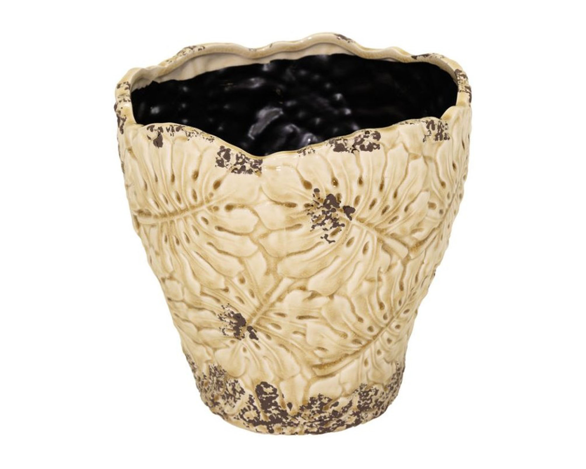 Cachepot Bohemian Leaf Pot Ivory L Smaltato D24x24cm in Ceramica - Mega Collections