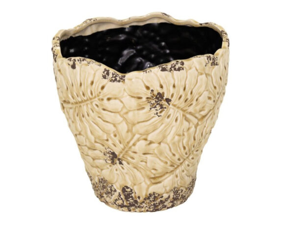 Cachepot Bohemian Leaf Pot Ivory XL Smaltato D29x29cm in Ceramica – Mega Collections