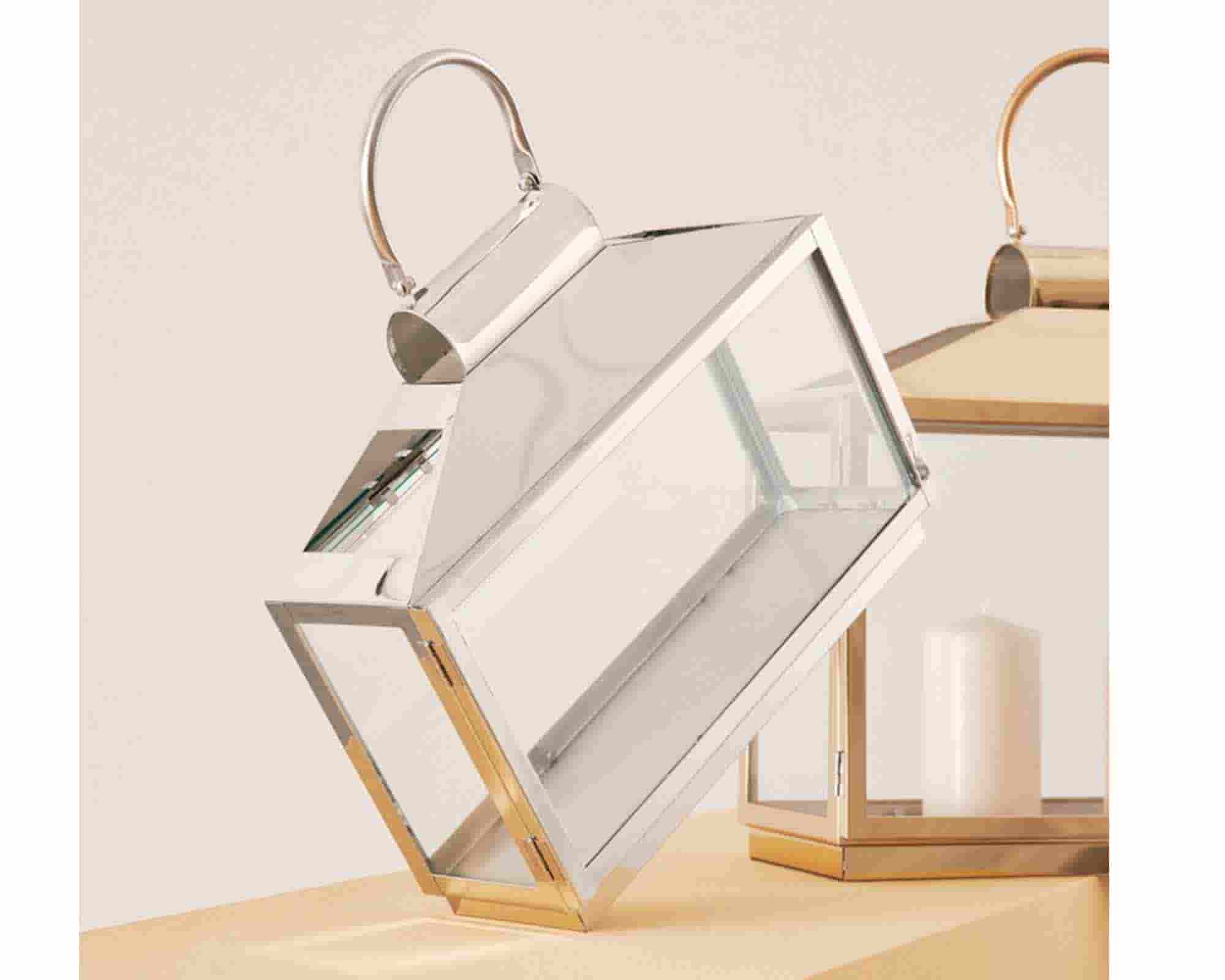 Lanterna Grande Nilak Argentato L 34x11x27,5cm in Vetro e Acciaio - Bizzotto - immagine 3