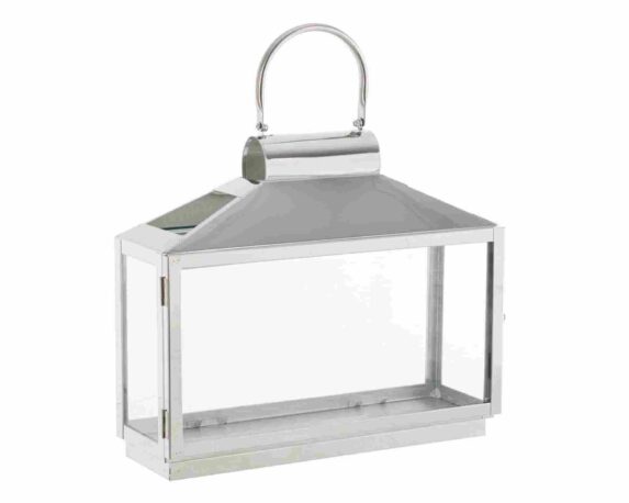 Lanterna Grande Nilak Argentato L 34x11x27,5cm in Vetro e Acciaio – Bizzotto