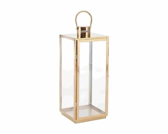 Lanterna Alban Dorato M 22x21x53cm in Vetro e Acciaio – Bizzotto