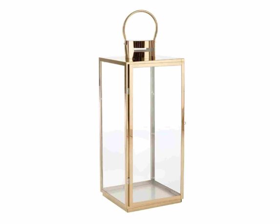 Lanterna Alban Dorato L 26x25x65cm in Vetro e Acciaio – Bizzotto