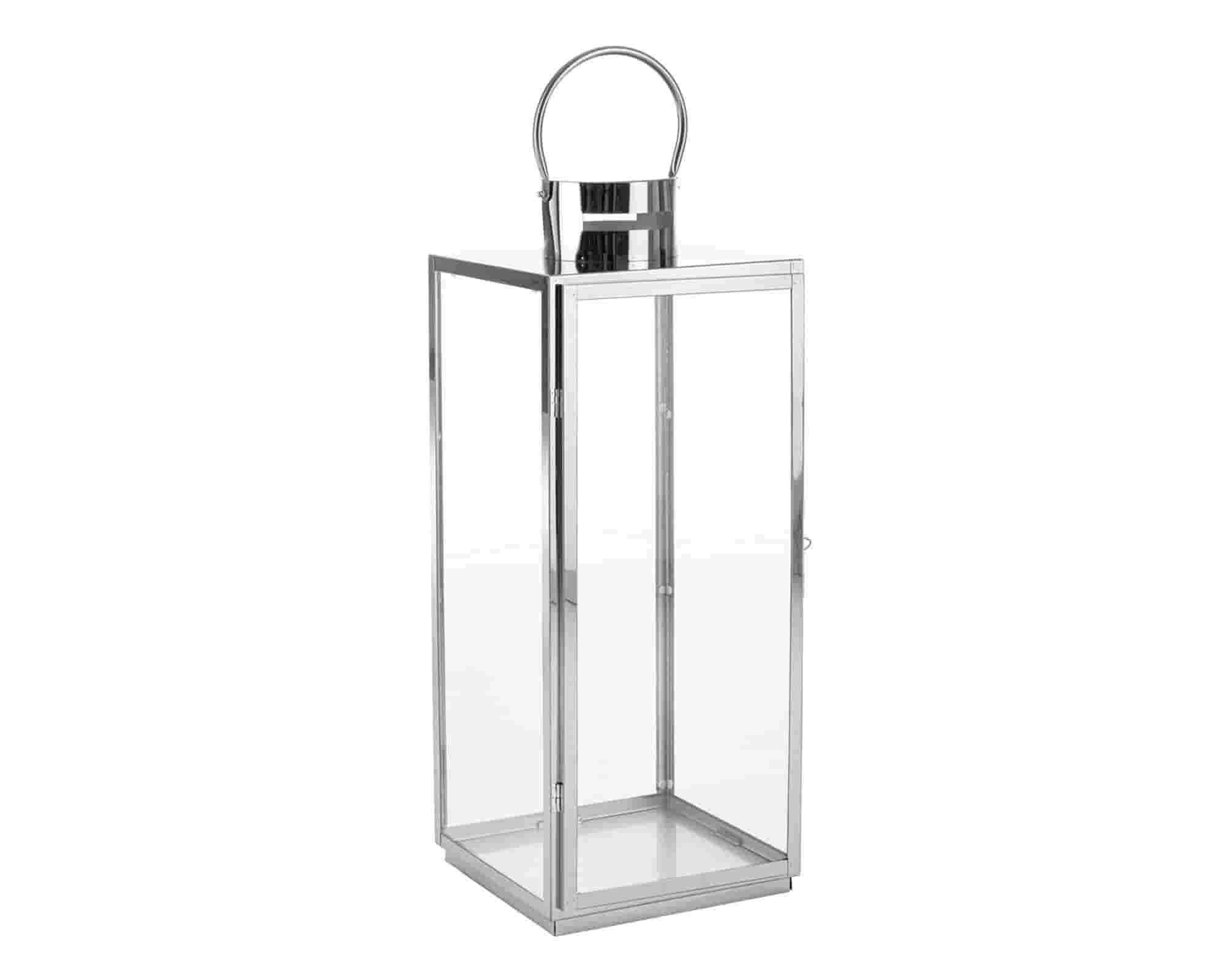 Lanterna Alban Argentato Large 26x26x65cm in Acciaio e Vetro - Bizzotto