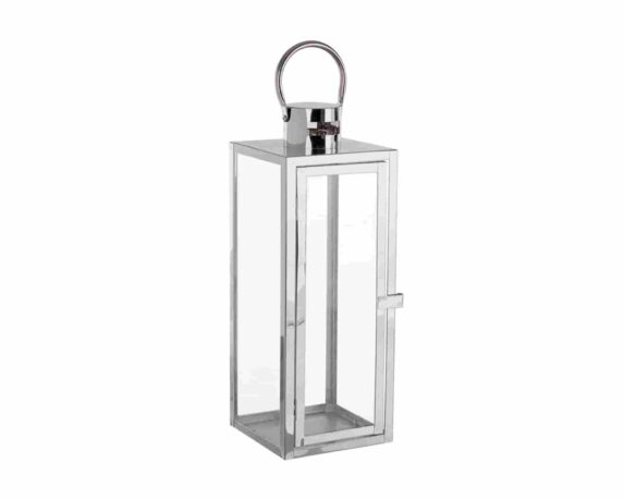 Lanterna Isolde Argentato Medium 14x14x39cm in Acciaio e Vetro – Bizzotto