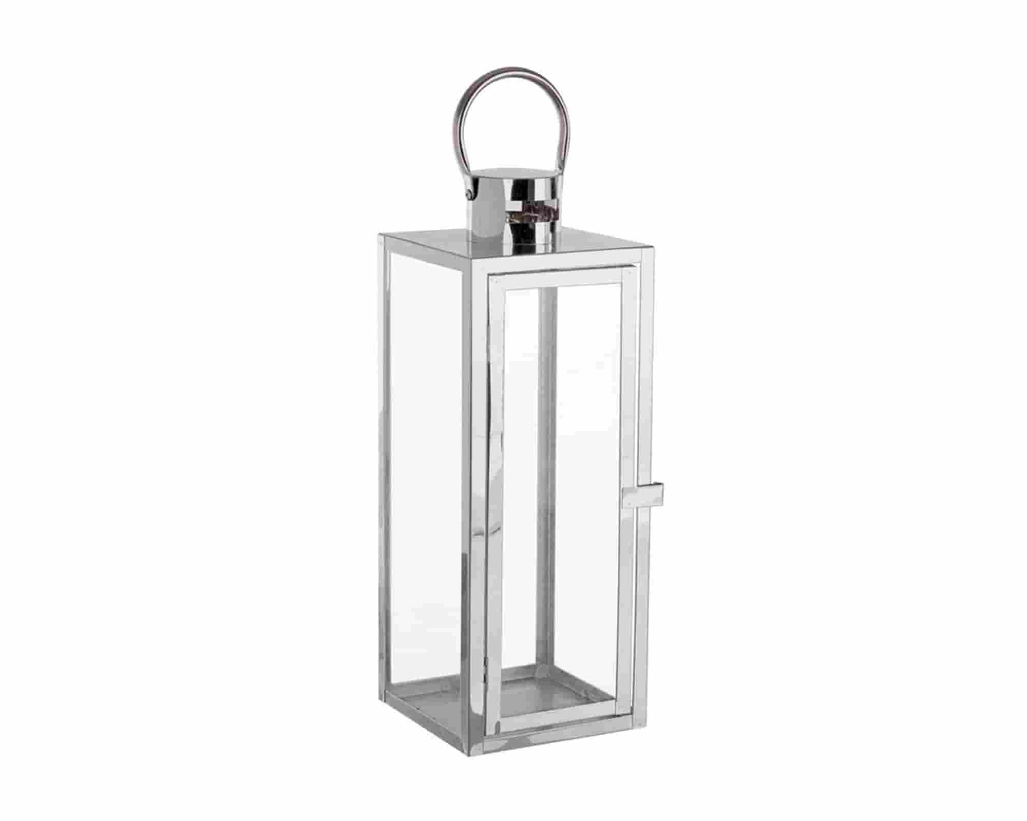 Lanterna Isolde Argentato Medium 14x14x39cm in Acciaio e Vetro - Bizzotto