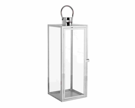 Lanterna Isolde Argentato Large 18x18x50cm in Acciaio e Vetro – Bizzotto