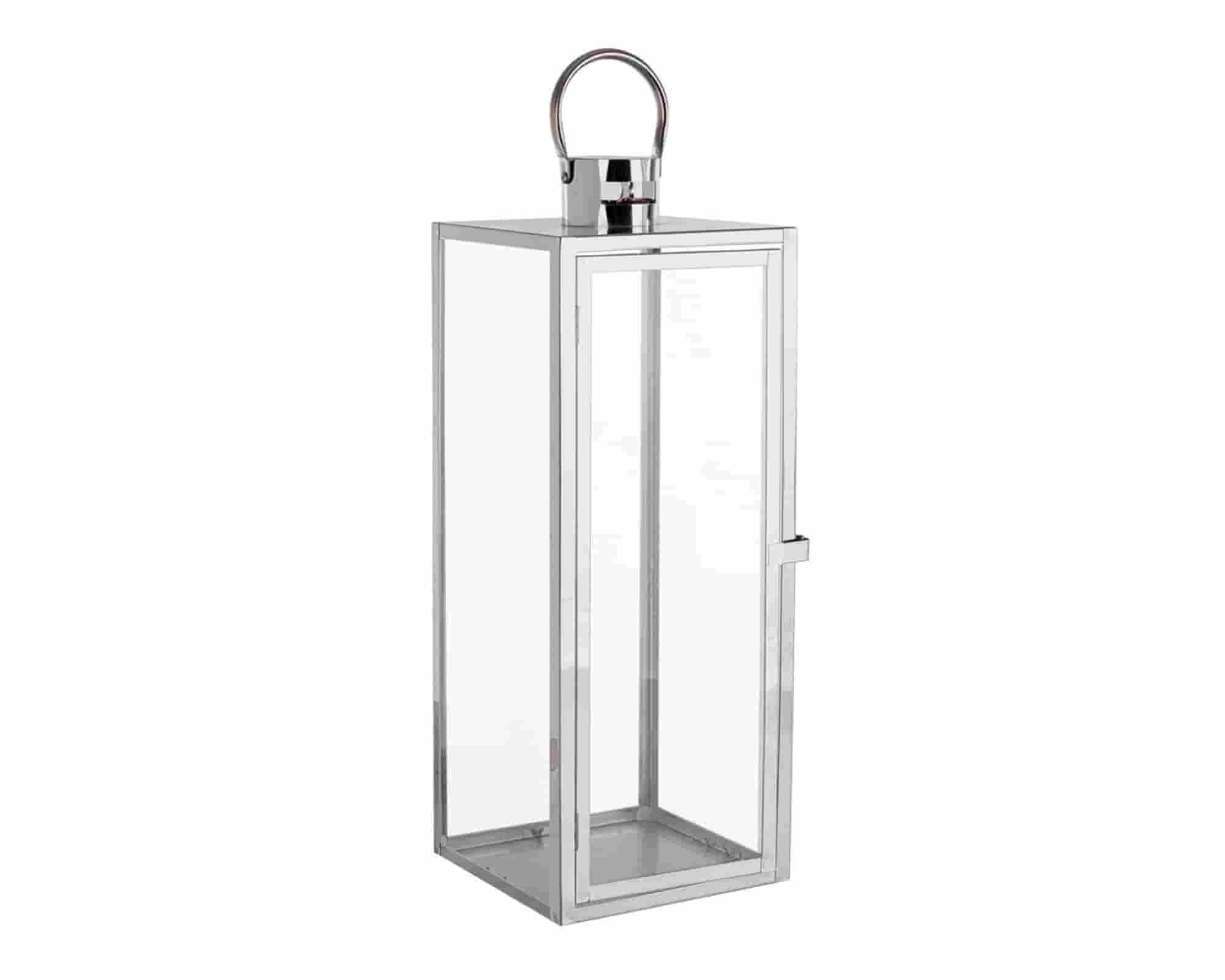 Lanterna Isolde Argentato Large 18x18x50cm in Acciaio e Vetro - Bizzotto