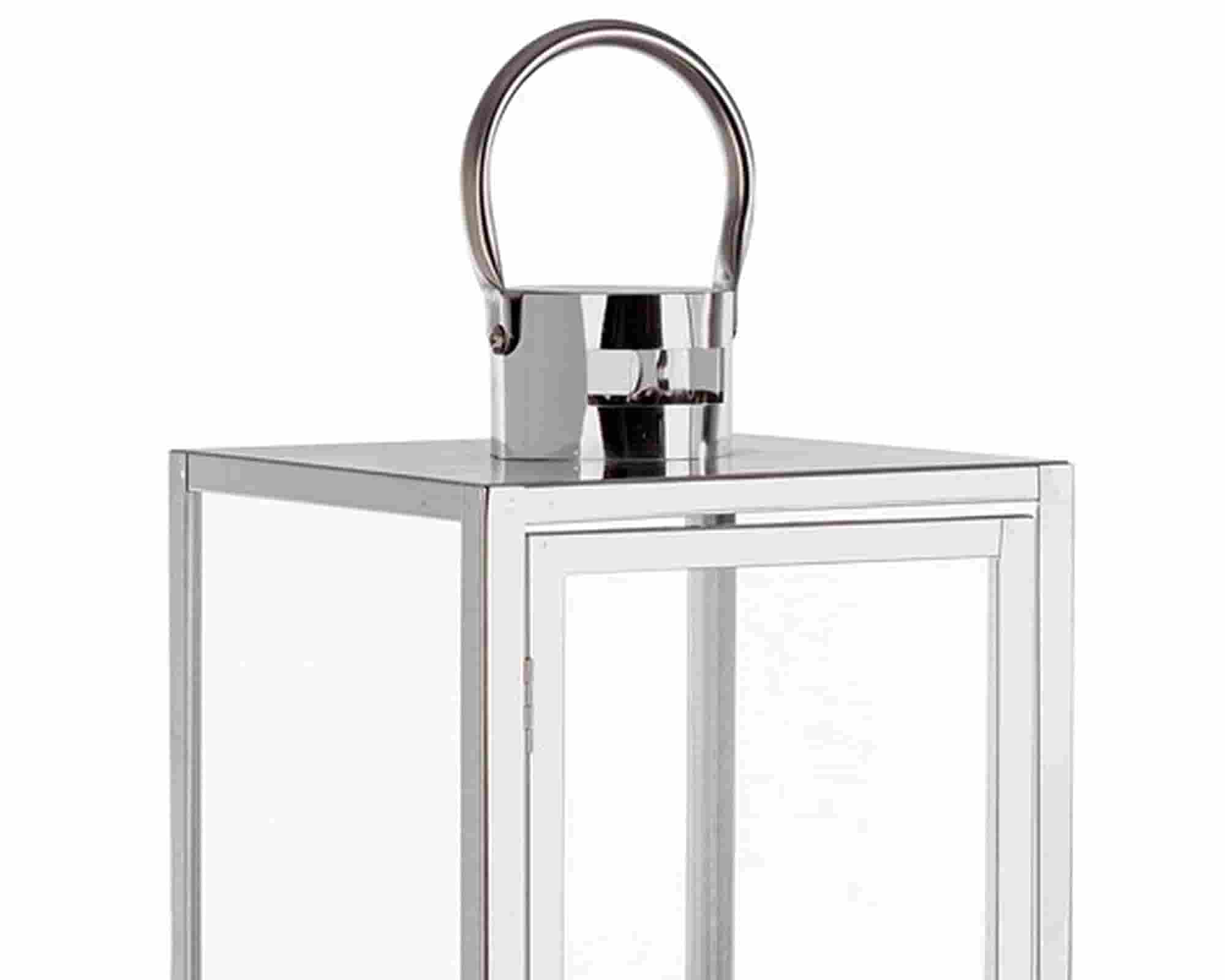 Lanterna Isolde Argentato Large 18x18x50cm in Acciaio e Vetro - Bizzotto - immagine 2