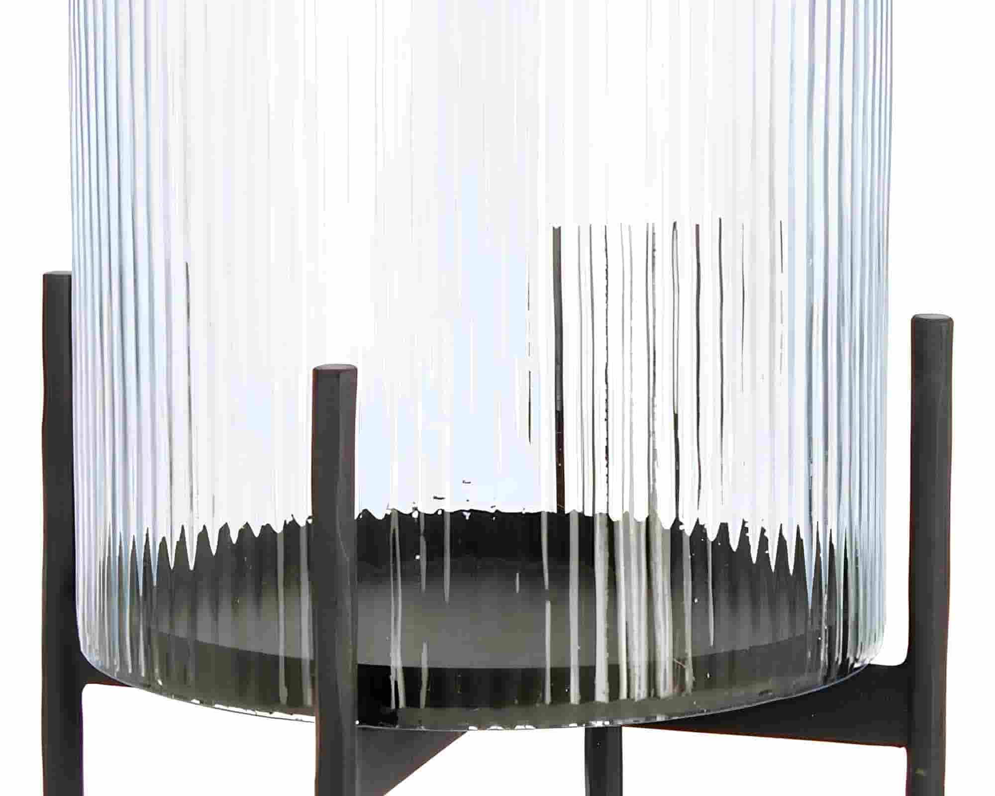 Lanterna Siwan a Righe Nero 40cm in Vetro - Bizzotto - immagine 2