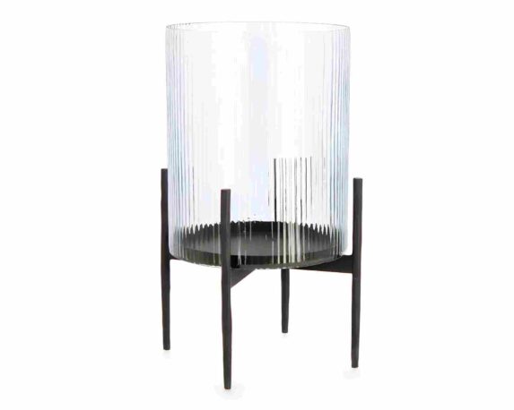 Lanterna Siwan a Righe Nero 40cm in Vetro  – Bizzotto