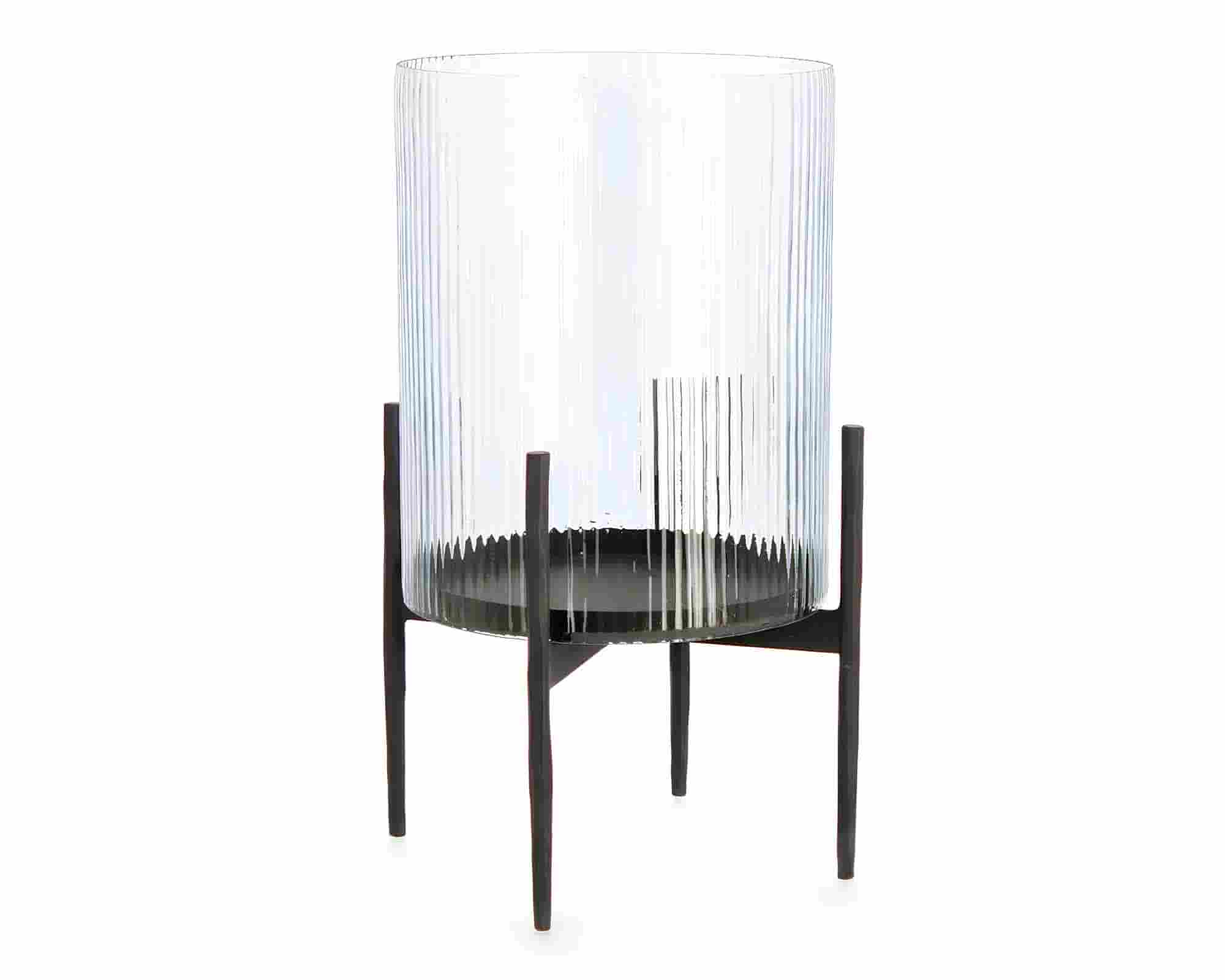 Lanterna Siwan a Righe Nero 40cm in Vetro - Bizzotto