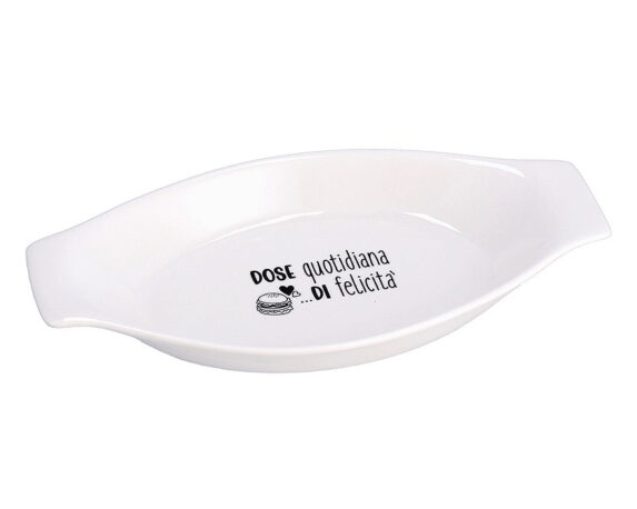 Vassoio Ovale Fondo con Scritta Bianco 31×16,5×3,5cm in Ceramica