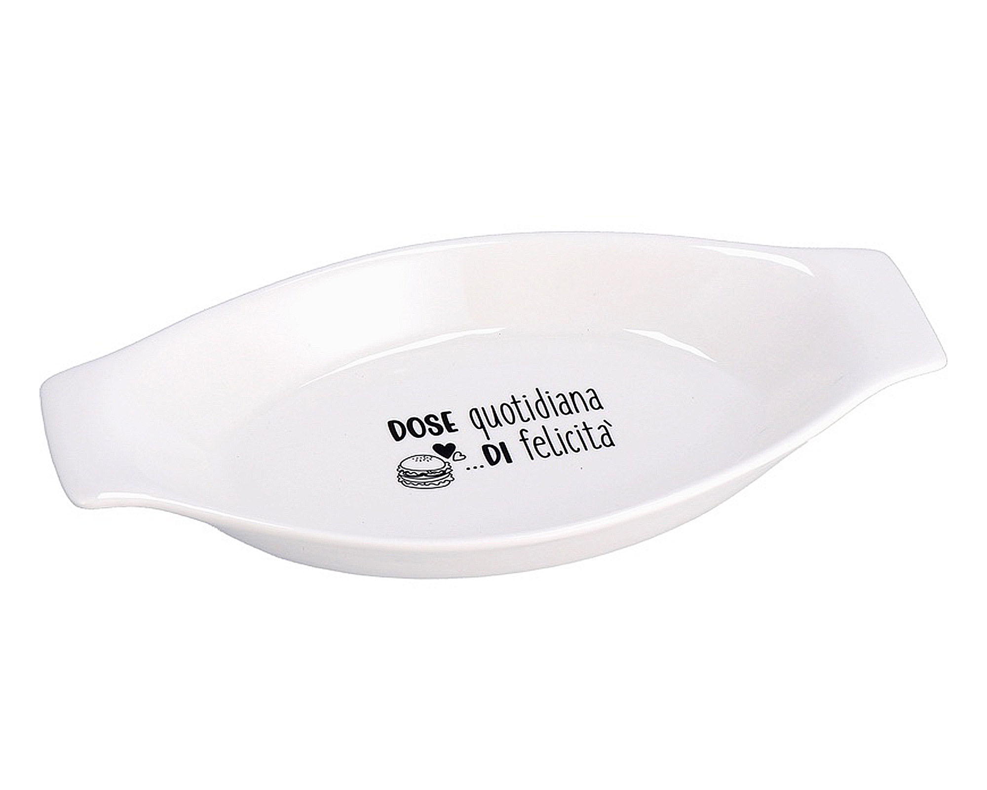 Vassoio Ovale Fondo con Scritta Bianco 31x16,5x3,5cm in Ceramica