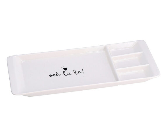 Vassoio Rettangolo con 4 Scompartimenti Bianco 38x16x2,5cm in Ceramica
