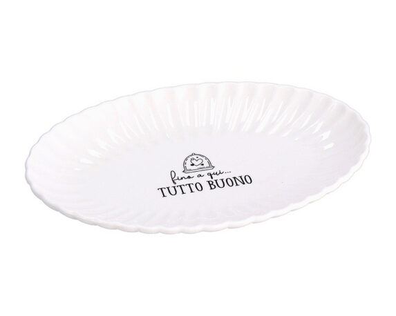 Vassoio Ovale con Scritta Bianco 26×16,5x3cm in Ceramica