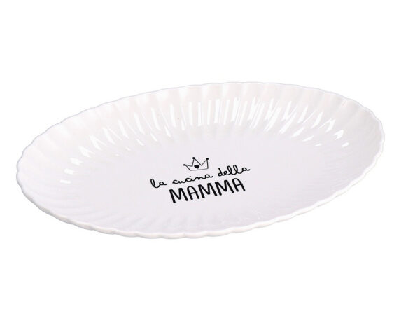 Vassoio Ovale Piano con Scritta Bianco 36×22,5×4,5cm in Ceramica