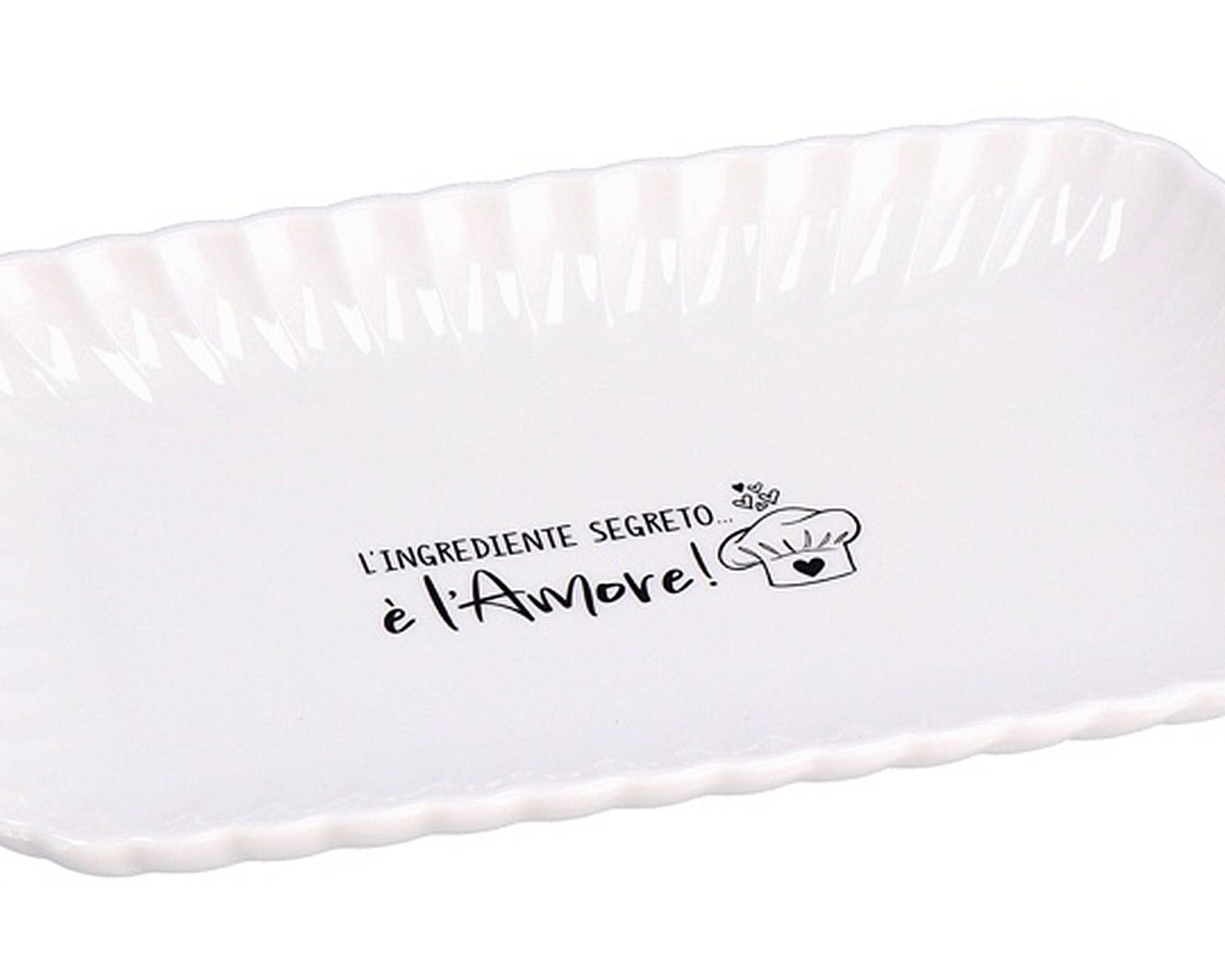 Vassoio Rettangolare Piano con Scritta Bianco 25,5x16x2,5cm in Ceramica - immagine 2