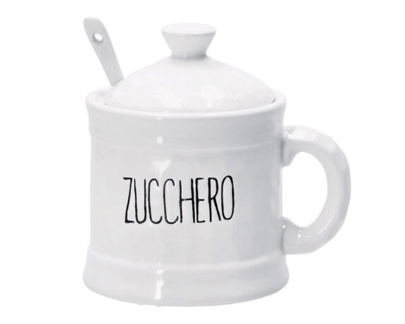Zuccheriera con Cucchiaino Bianco 12x9x12cm in Ceramica