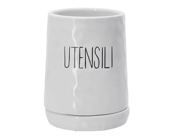 Portautensili con Scritta Bianco 10x13x14,5cm in Ceramica